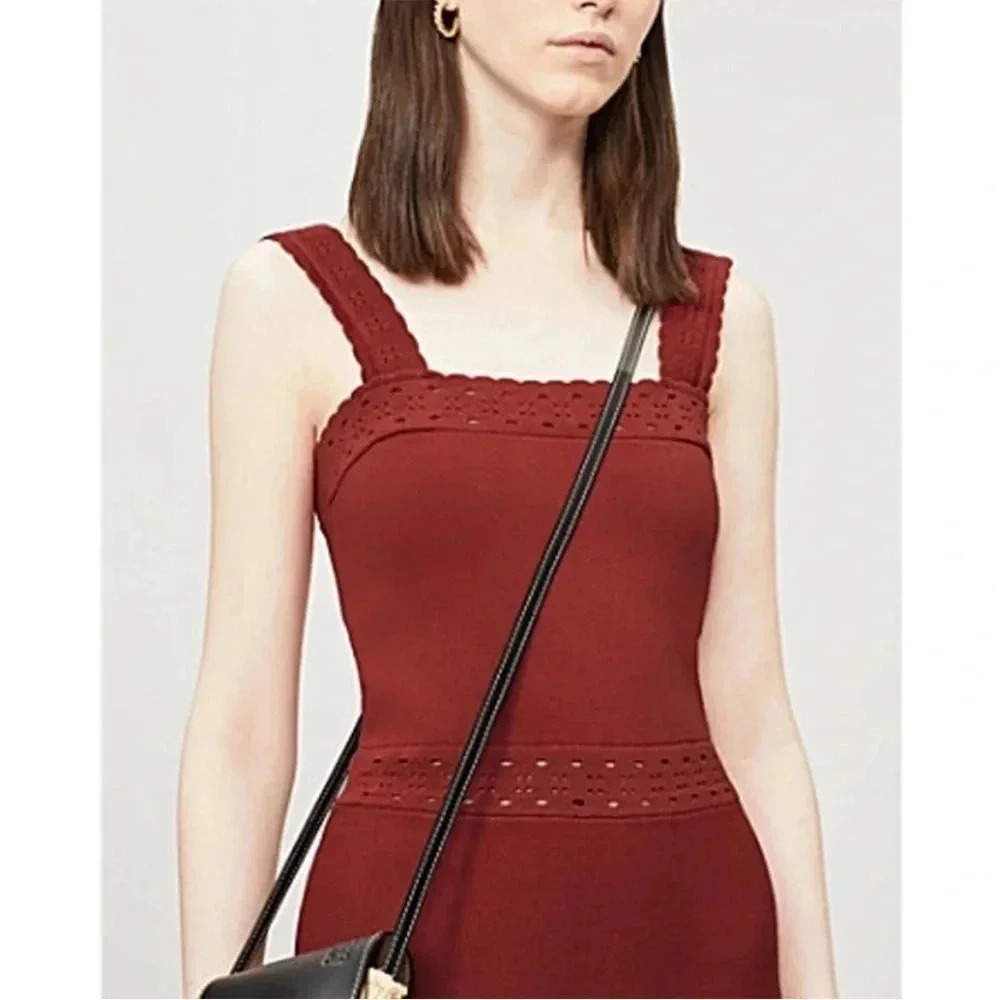Sandro burgundy Alyson pointelle stretch knit mini dress - Picture 3 of 13